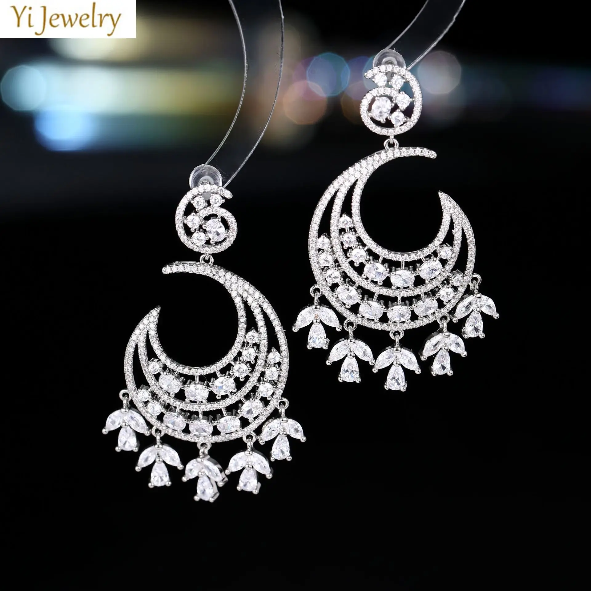 

Crescent Moon Earrings Yellow White Zircon Luxury Jewelry Women Wedding Dinner Party Female Gift