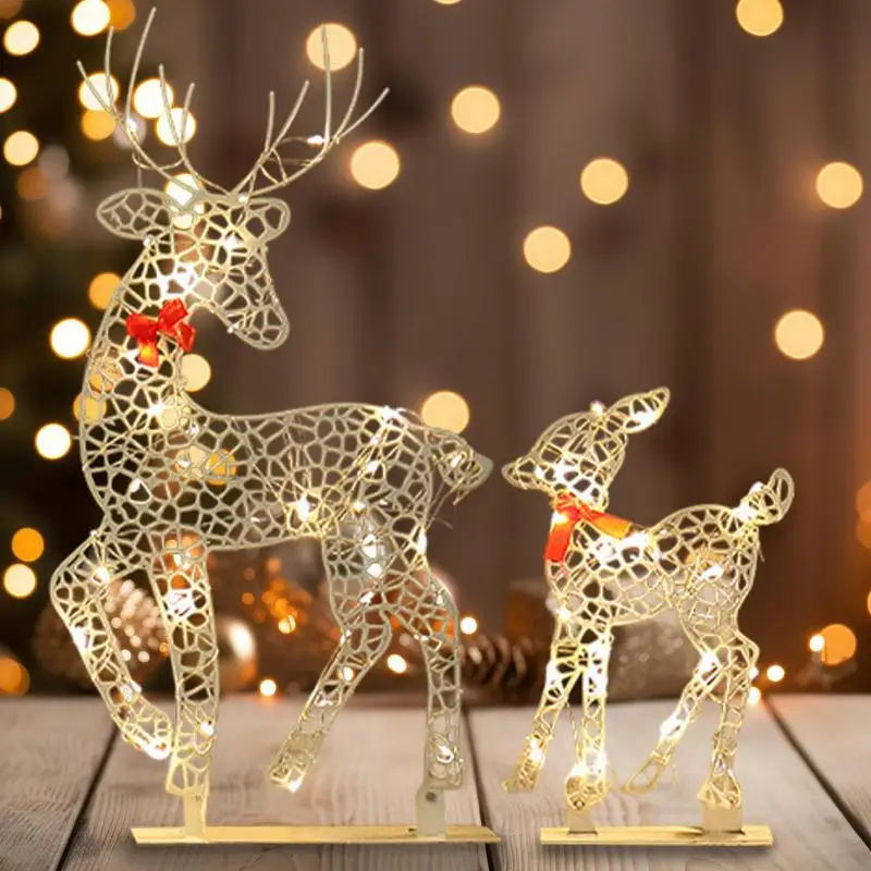 Creative Lighted Deer Yard Decoration Light Up 3D Deer Reindeer Yard Light Decorations Outdoor Christmas Reindeer Decorations