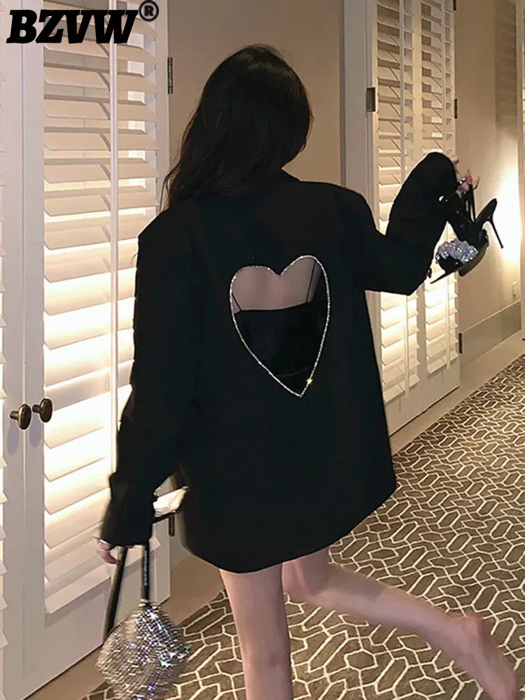 

BZVW High Street Backless Heart-shaped Hollow Blazer Women's Notched Long Sleeves Personalized Coat 2024 Autumn New 25A8676