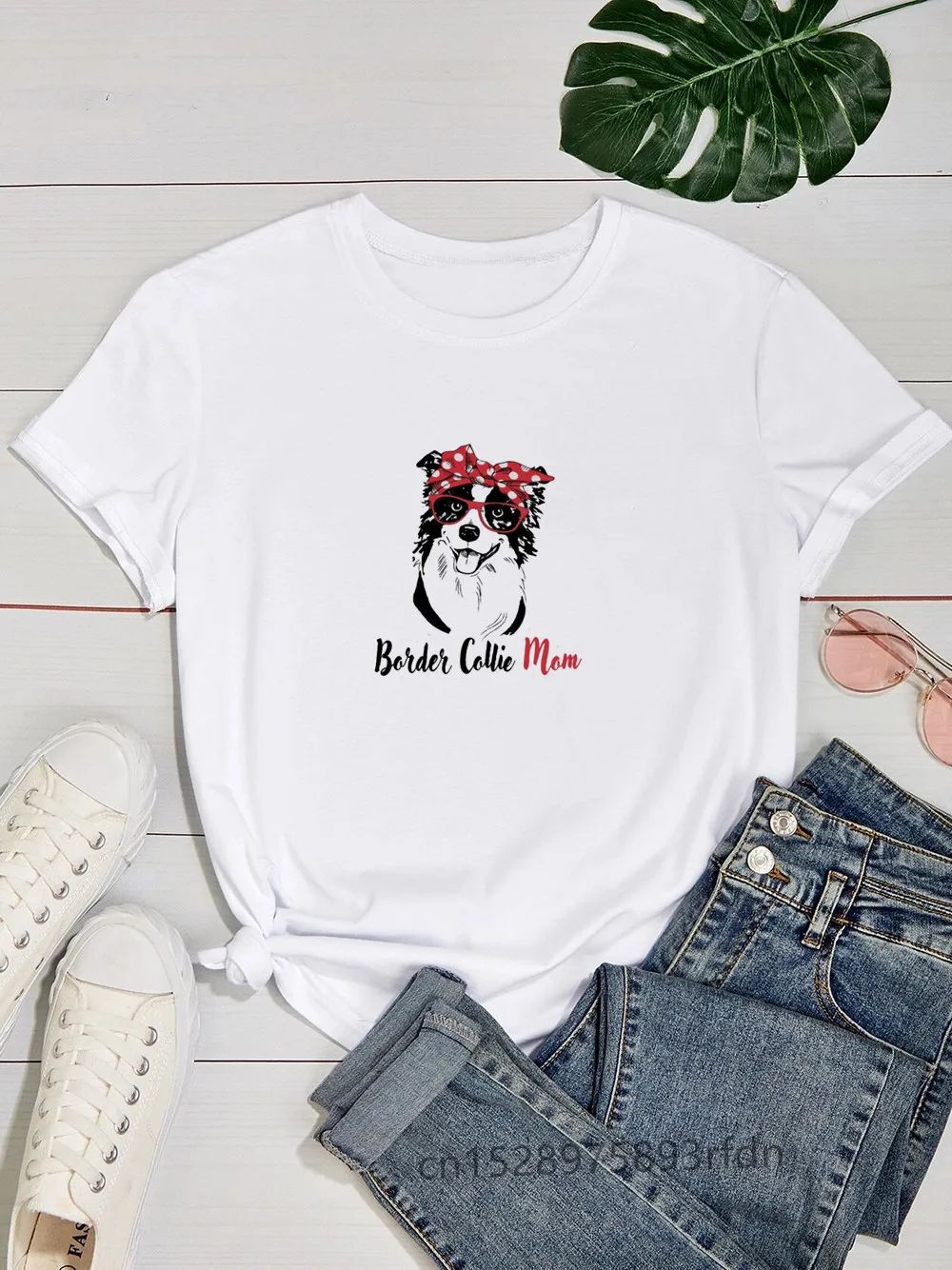 Border Collie Women Funny Print Ladies T-shirt Girl Y2K Basis O-collar White Shirt Short