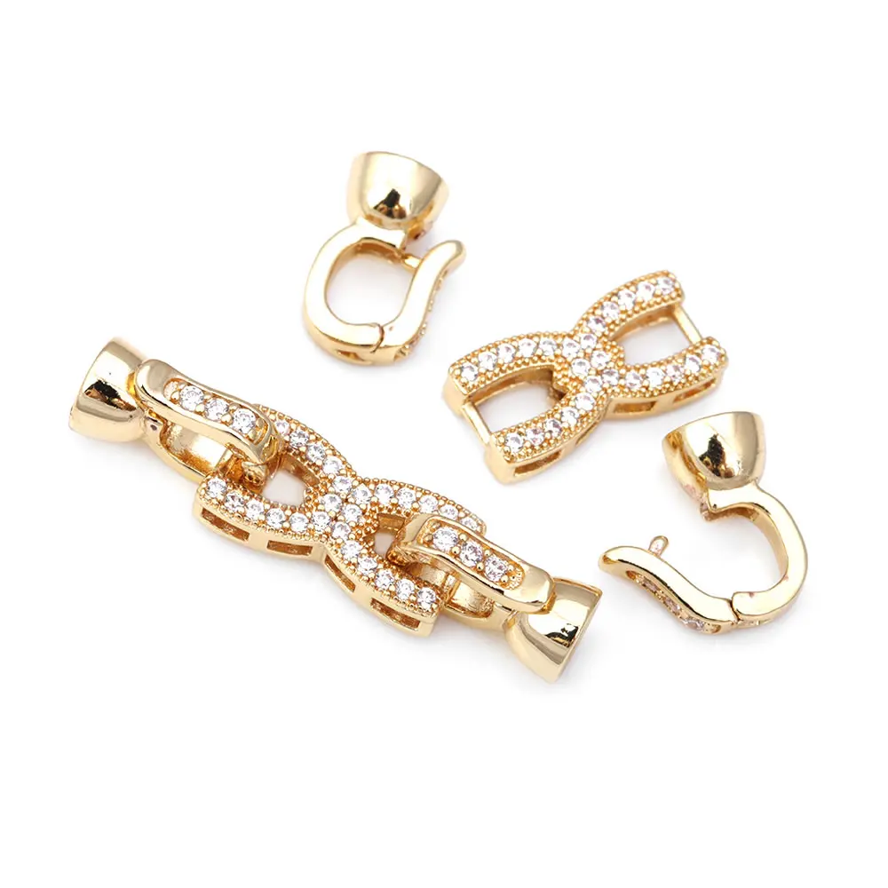 18K Gold Color Brass and Zircon Flower Round Bow-Knot Heart Connector for Necklaces Bracelet Clasps Jewelry Making Diy Findings image 2