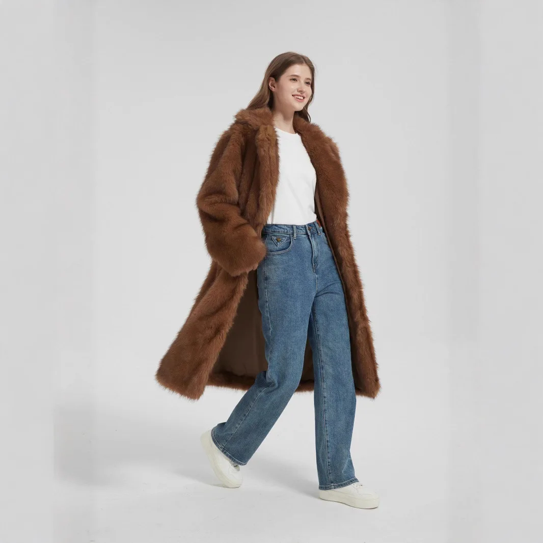 2025 herbst Winter frauen Lange Faux Pelzmantel Einfarbig Eco Pelzmantel Jacke Für Weibliche Slouchy-Stil dame Gefälschte Pelz Jacke