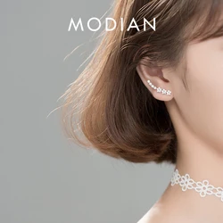 Modian 100% 925 Sterling Silver Charm Flower Elegant Long Style Stud Earrings For Women Girls Dazzling Wedding Fine Jewelry