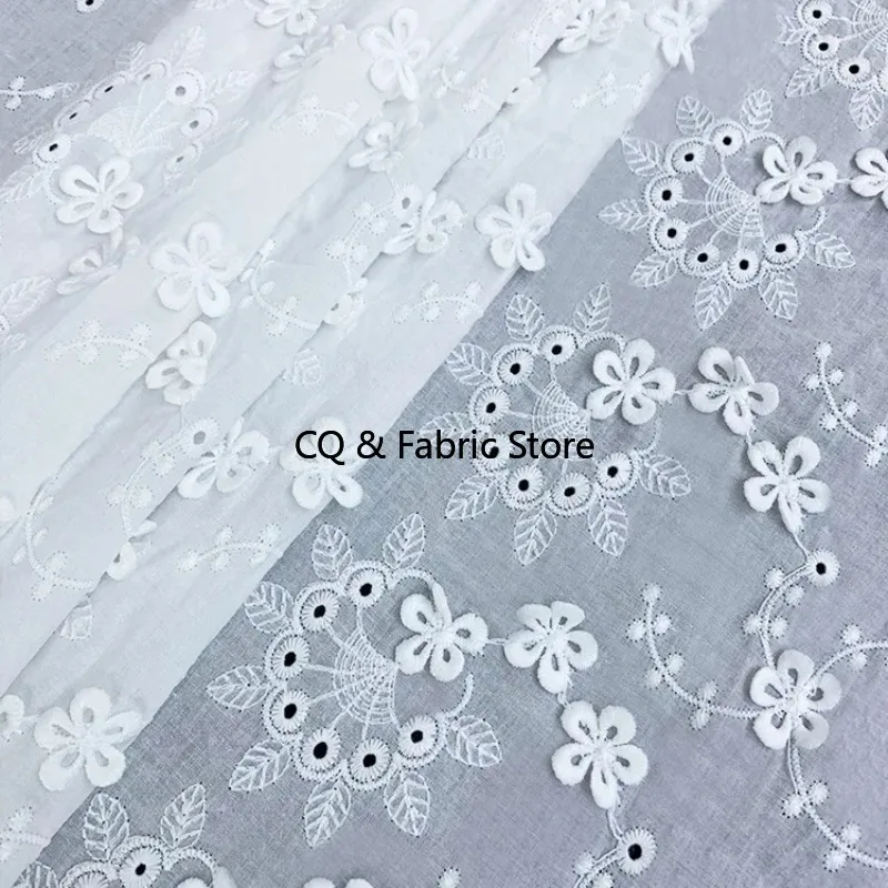 New 100%Cotton Cloth 3D Flower Embroidered Lace Fabric Handmade DIY Clothes Accessories Width 130cm 1Yard