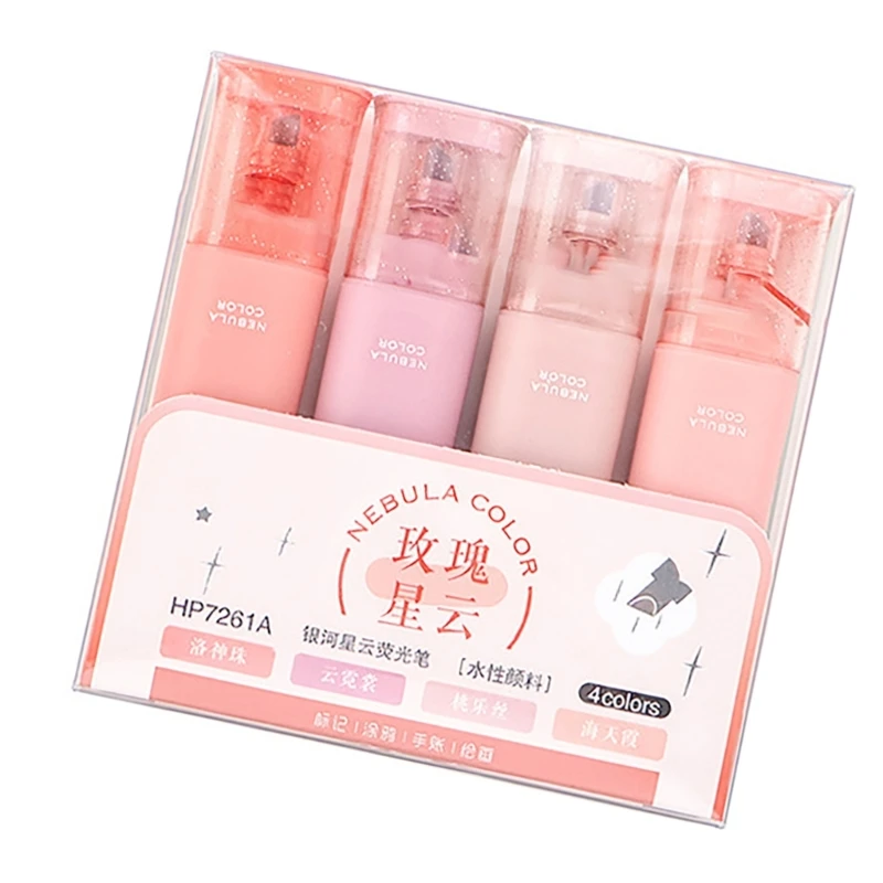 4pcs Glitter Highlighters مع طرف مائل للومادات المكتبية المدرسية الجافة السريعة #3