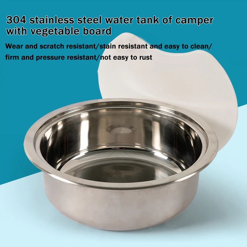 RV Stainless Steel Round Vegetable Sink With Cutting Board With Cover Plate Kitchen Sink Stainless Steel Retrofitting Accessorie