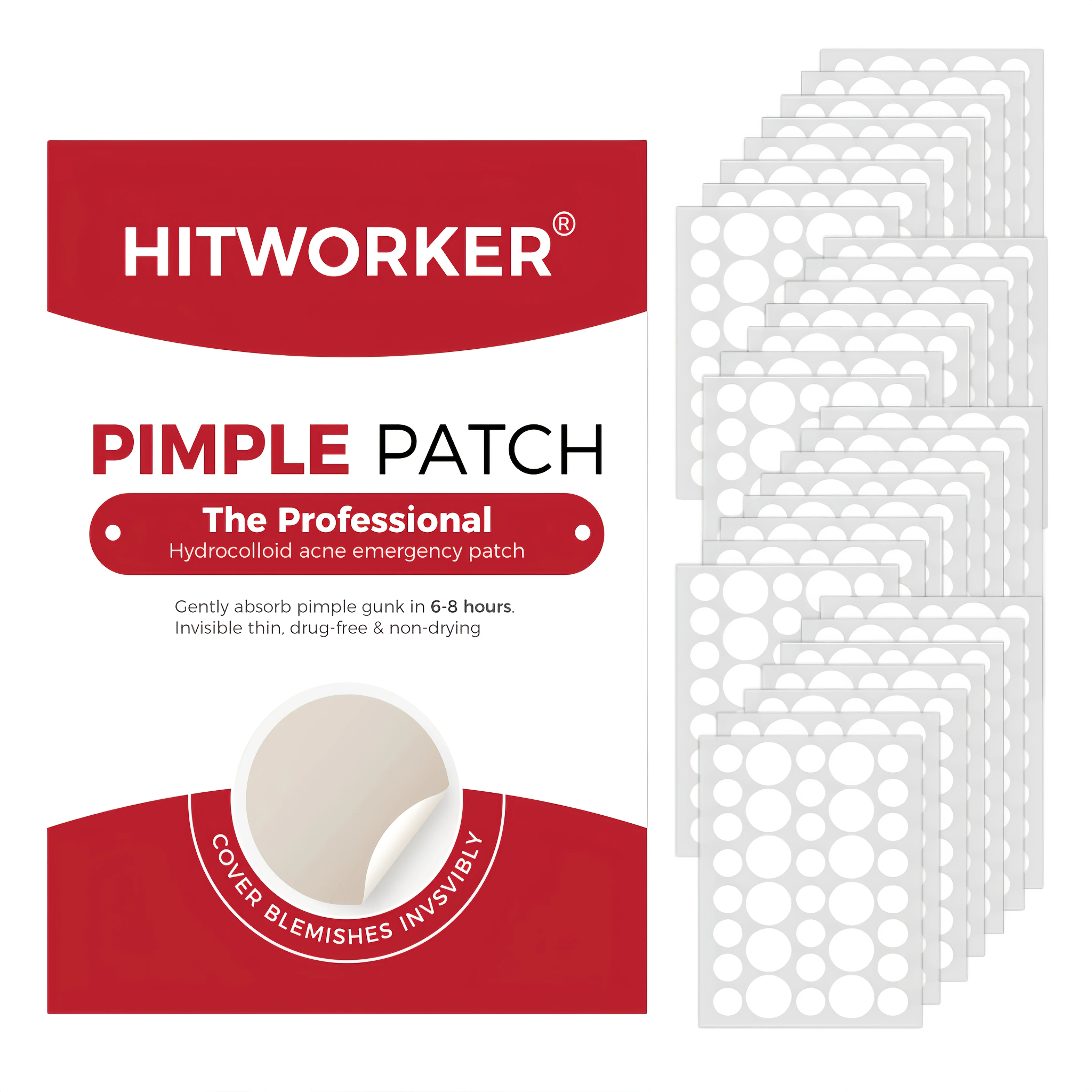 180/360/720 HITWORKER Acne Patch, with water-based gel for body temperature and non irritating properties. Circular transparent