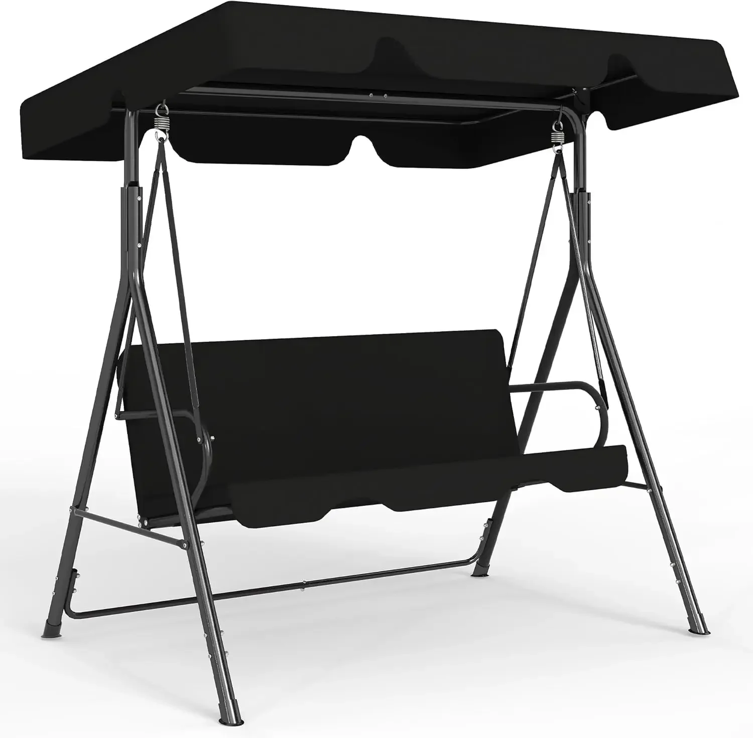 

Outdoor Patio Swing Glider Adjustable Canopy Heavy Duty Stand Three Persons Deck Lawn Backyard Porch Black