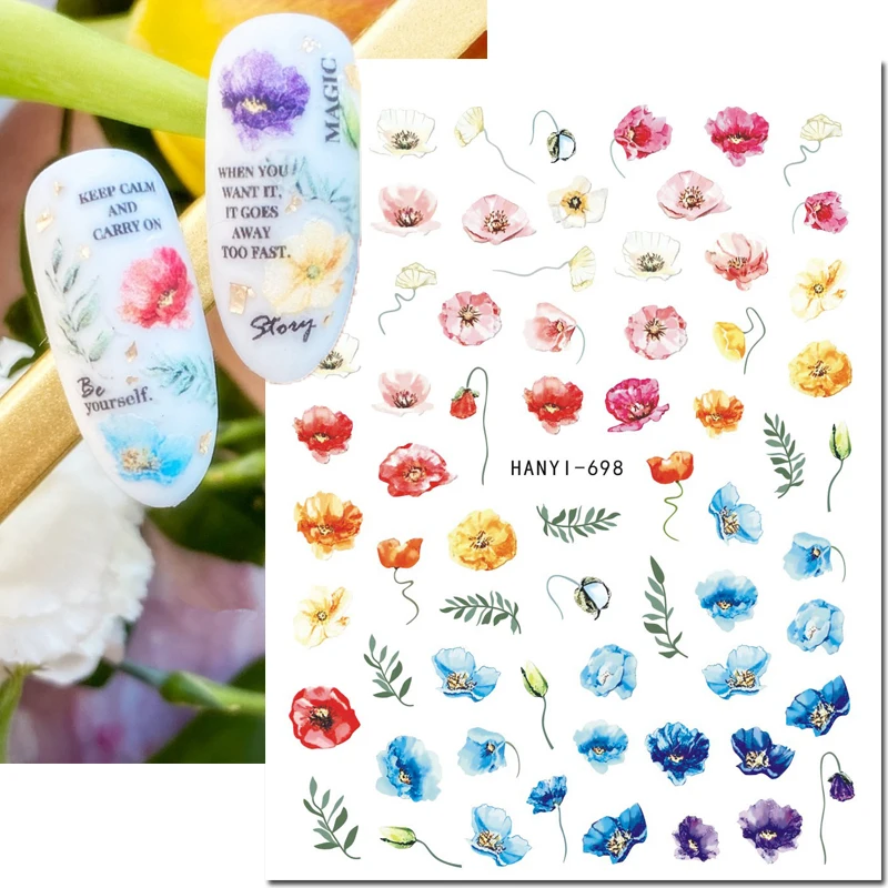 Adesivi per unghie 3d viola Royalblue Bloom Peony Buds fiori foglie cursori adesivi decalcomanie per decorazioni per unghie manicure