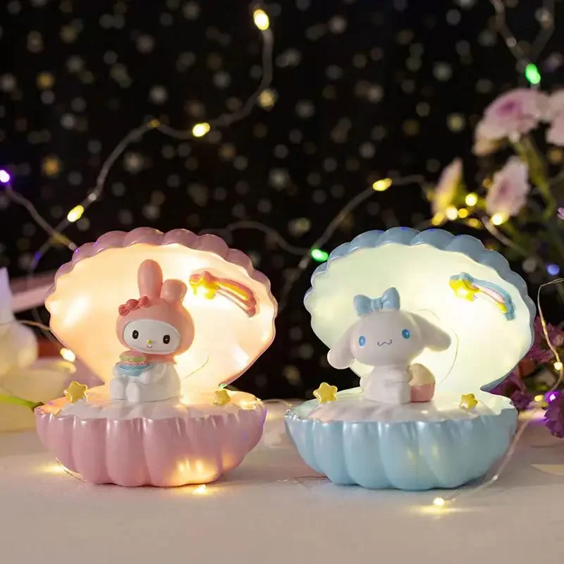 

Sanrio My Melody Led Light Creative Shells Toy Kuromi Cinnamonroll Anime Sweet Cute Characters Night Light Bedside Decor Lamp