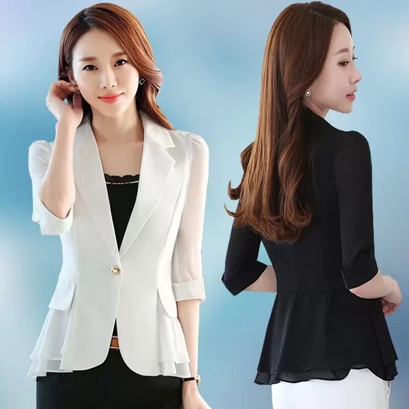 

Three-Quarter sleeve Mesh Professional Blazer OL Jacket Women's Short 2026 New Design Sense Suit Summer White Sun Protection Coa