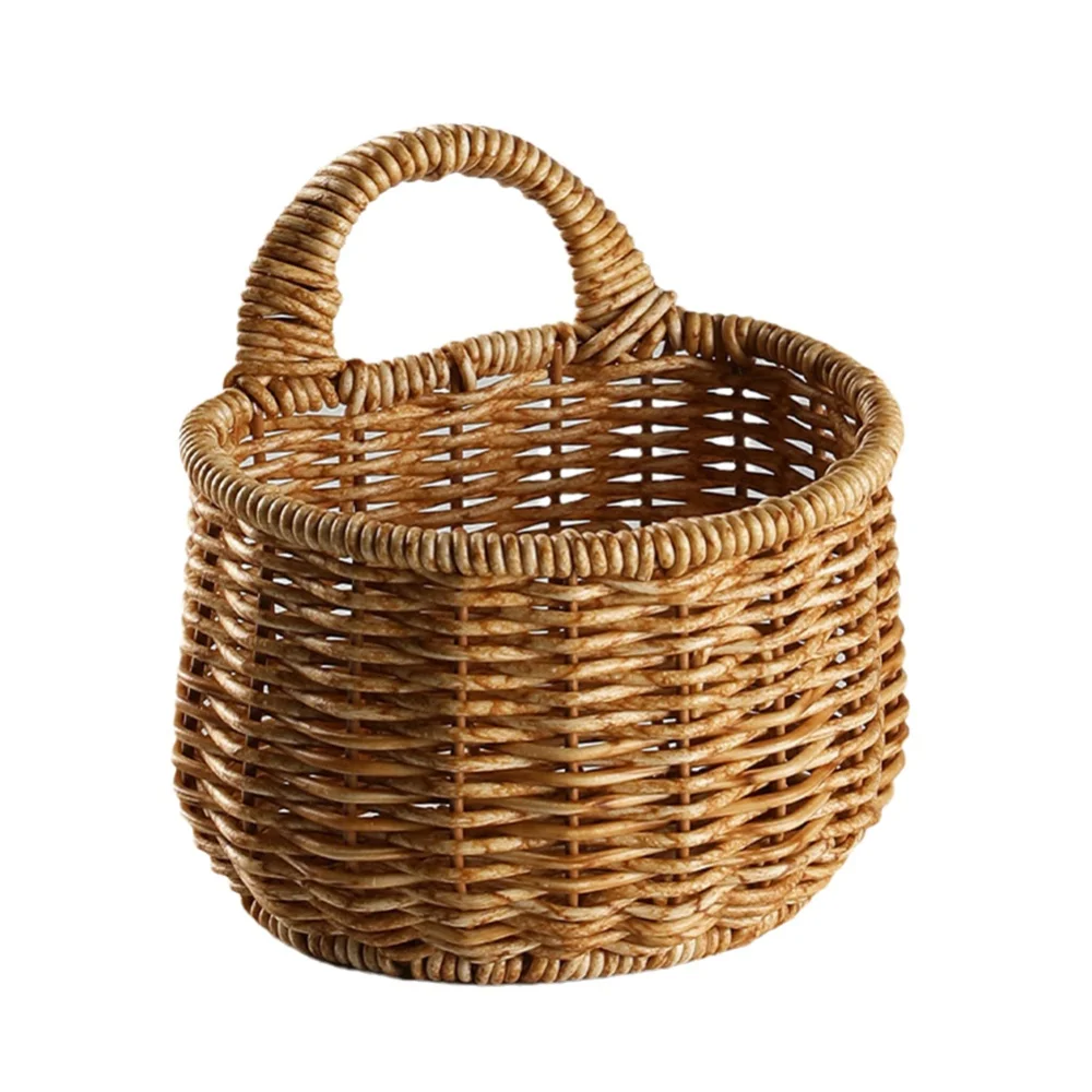 Hanging Woven Storage Basket Artificial Rattan Material Kitchen Storage Basket Fruit Sundries Organizer Washable Wall Decoration