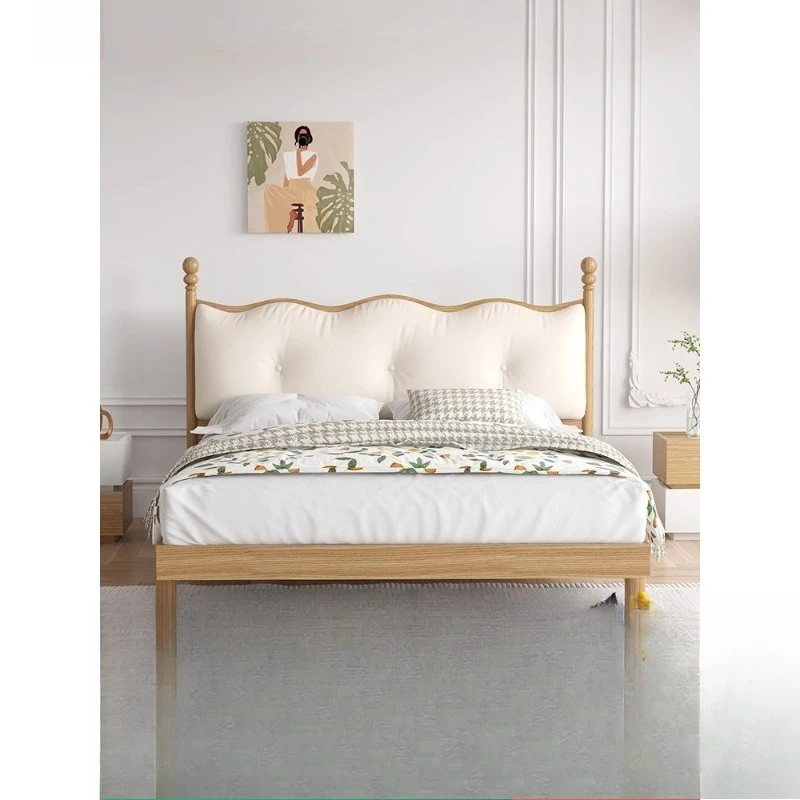 

Solid wood leather bed High box storage Modern simple small apartment Double master bedroom soft bag 1.8m wedding bed