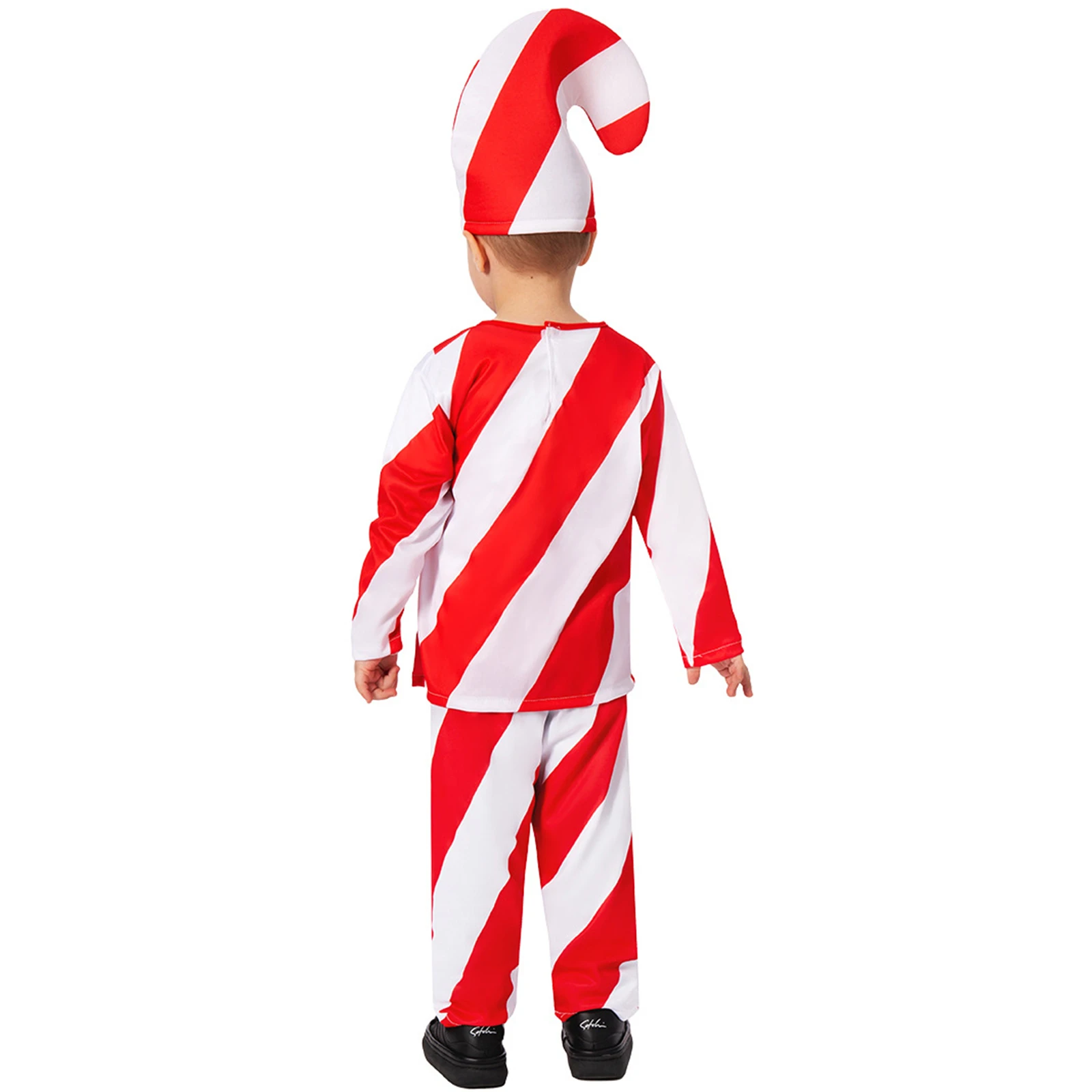 Kids Christmas Cosplay Candy Cane Costume Xmas Carnival Party Stage Performance Role-playing Santa Claus Fancy Dress Up for Boys