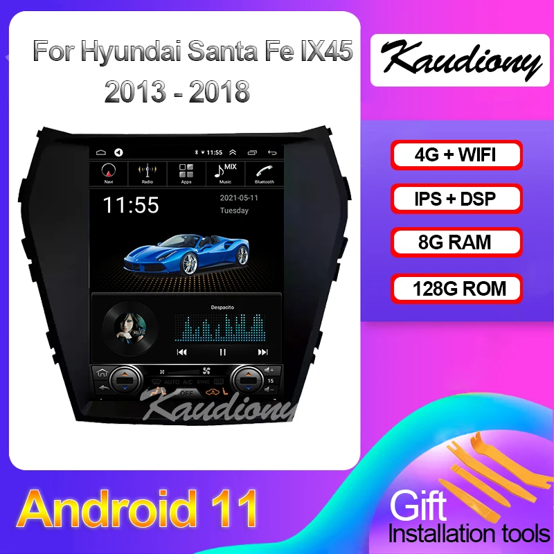 

Автомагнитола Kaudiony, мультимедийный проигрыватель на Android 11 для Hyundai IX45 Santa Fe с экраном 10,4 дюйма, GPS-навигацией, стерео, 4G DSP, 2013-2018