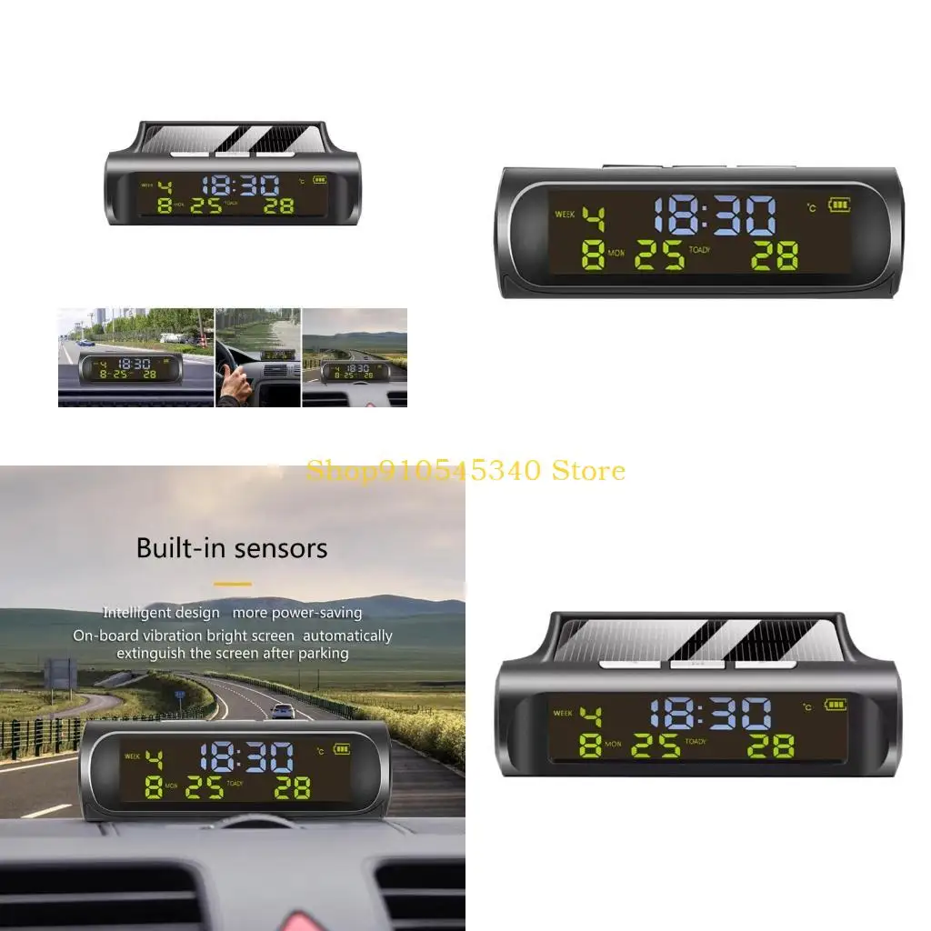 

U2JA Solar Powered Digital Clock Automotive Interior Accessories Universal Car Clock