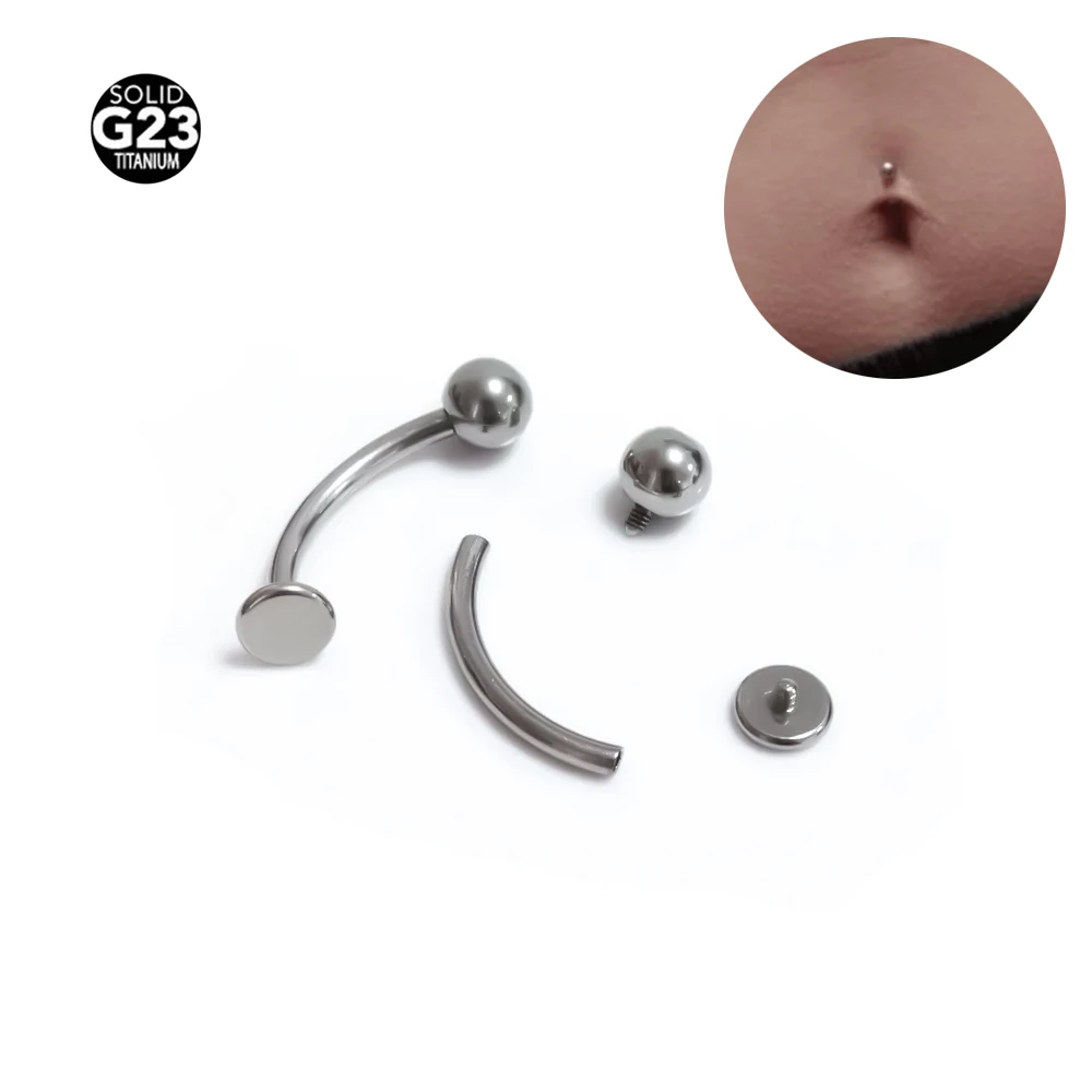 1 Pcs Both End Internal Thead G23 Titanium 14g 6-14mm Belly Button Stud Round  Ball Flat Base Suspension Belly Button Ring Pierc