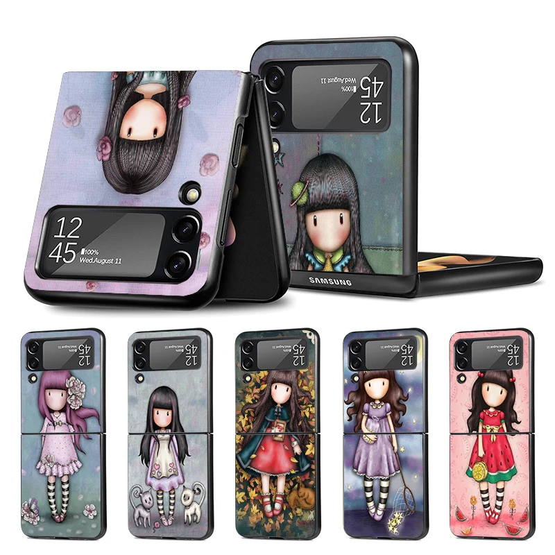 S-Santoro G-Gorjuss Cute Girls Z Flip 4 Z Flip 4 Phnoe Case For Samsung Z Flip 3 5 5G Black Hard Shell Galaxy ZFlip3 ZFlip4 ZFli