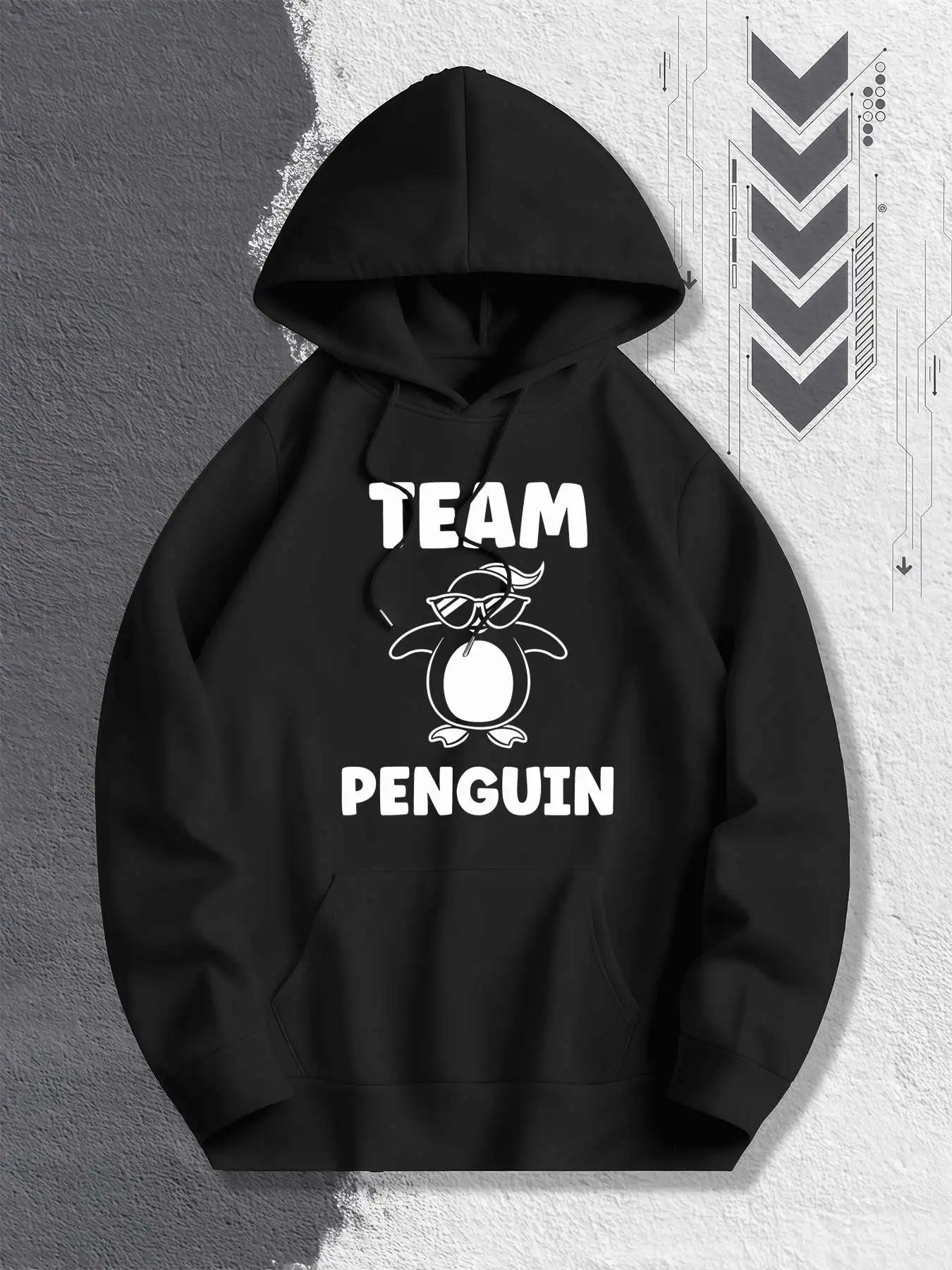هوديي برسومات Team Penguin مصنوع من القطن الفاخر، سهل التركيب، مسامي، كاجوال، طباعة بيان #2