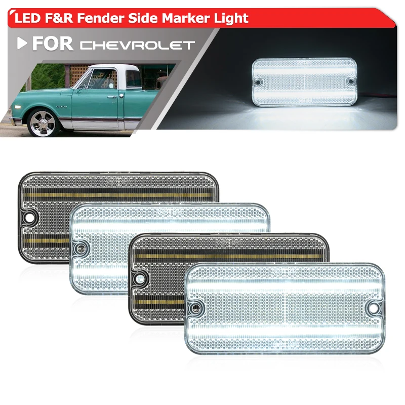 

4x White F&R LED Bumper Fender Side Marker Light For Chevrolet GMC Trucks 1968-1972 C/K Series Suburban G Series K5 Blazer Jimmy