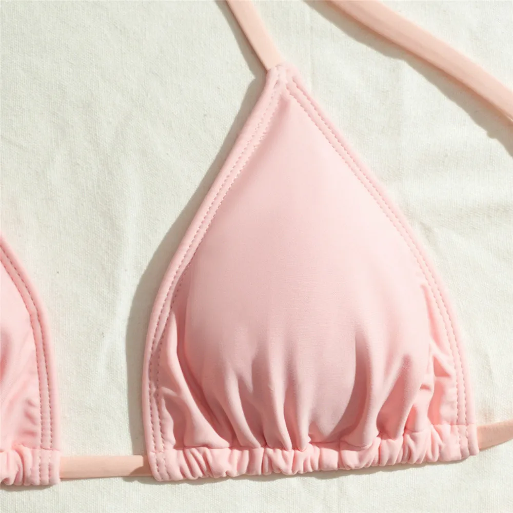 Minigonne in pizzo rosa Cover Up Costumi da bagno String Halter Triangolo 3 pezzi Bikini Set Micro Perizoma Costume da bagno sexy Donna 2026 Bikini