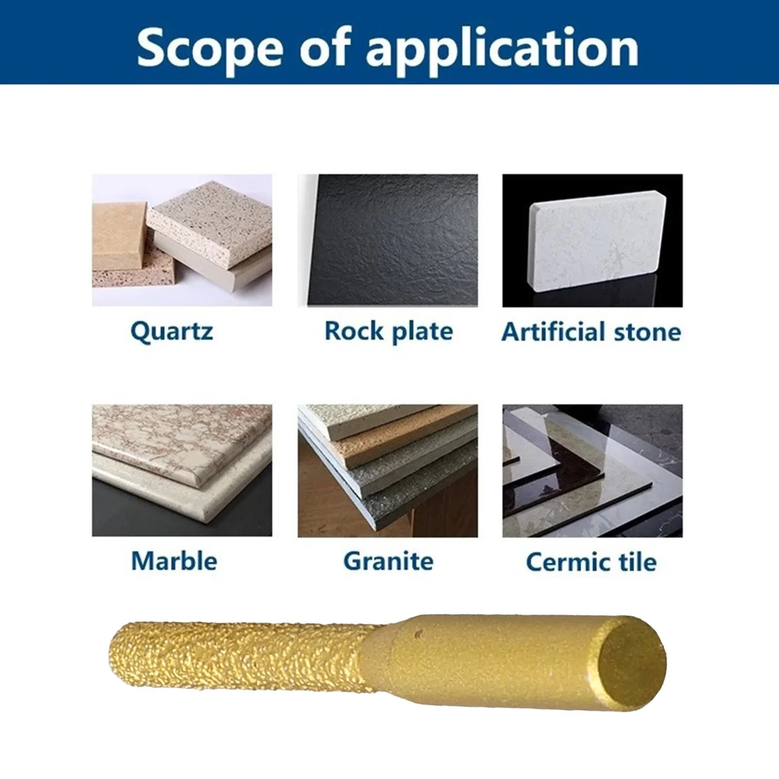 Brazed Diamante Router Bits, Golden Haste reta, Pedra De Mármore, Granito Máquina De Gravura, Borda Máquina De Moagem, Ferramenta De Escultura