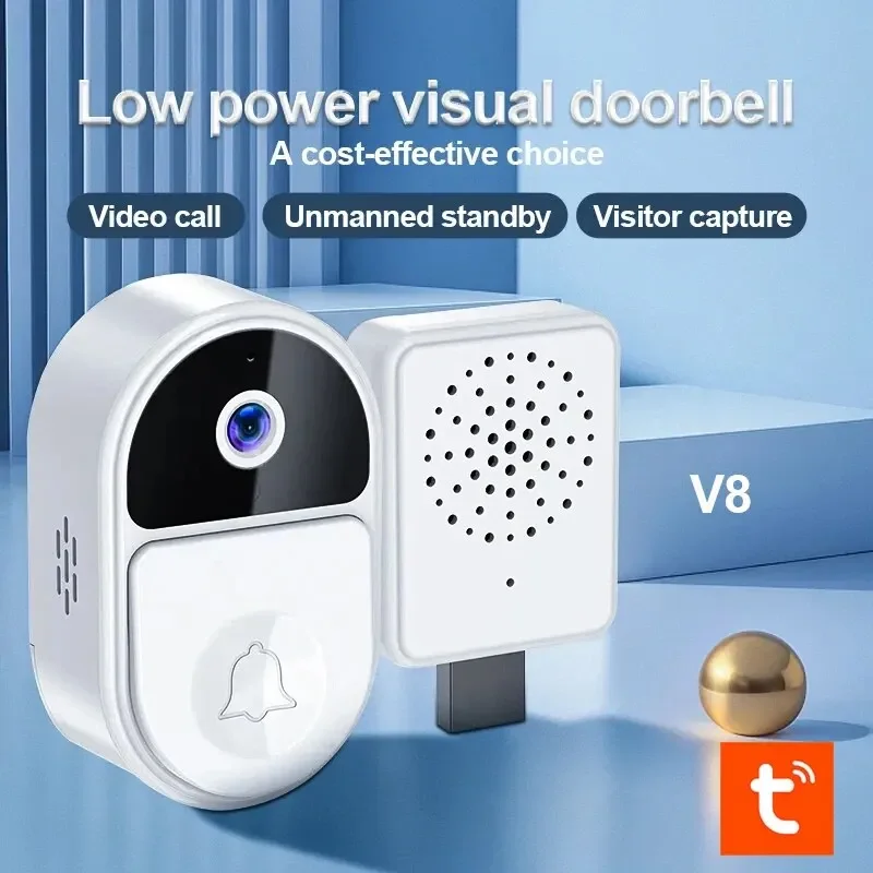 Tuya Intelligent Video Doorbell V8 Doorbell Wifi Remote Intercom Monitoring Waterproof Camera Night Vision for Home Office