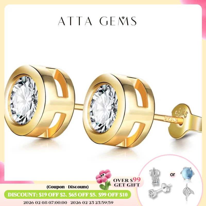 

ATTAGEMS Real 2 Carat D Color Moissanite Earrings 로듐 For Women Gold Color 100% 925 Sterling Silver Sparkling Fine Jewelry