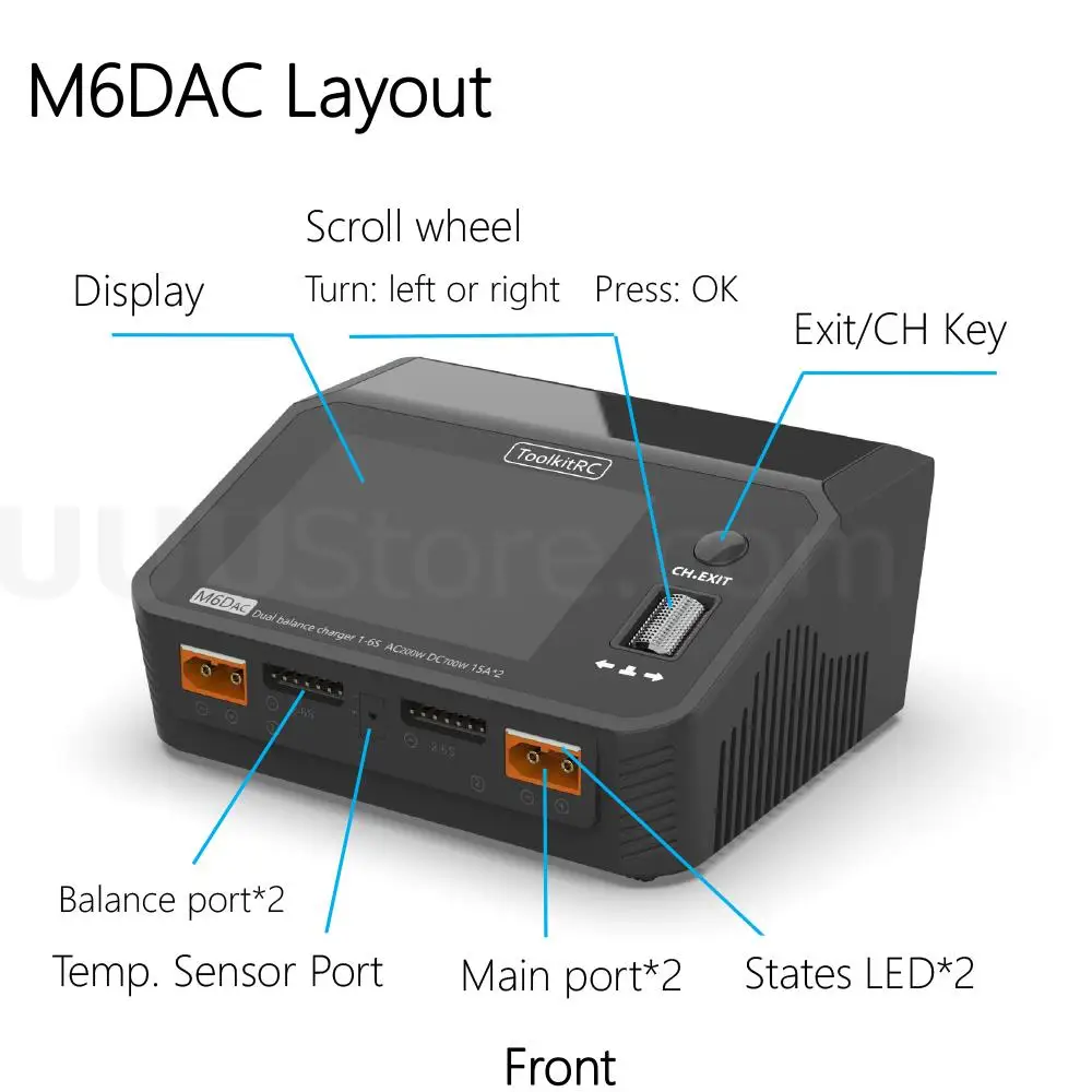 ToolkitRC M6DAC 350W x 2 USB-C 65W AC DC Carregador Inteligente Descarregador Equilíbrio de Bateria para 1-6S Lipo LiHV Lion NiMh Pb Cell