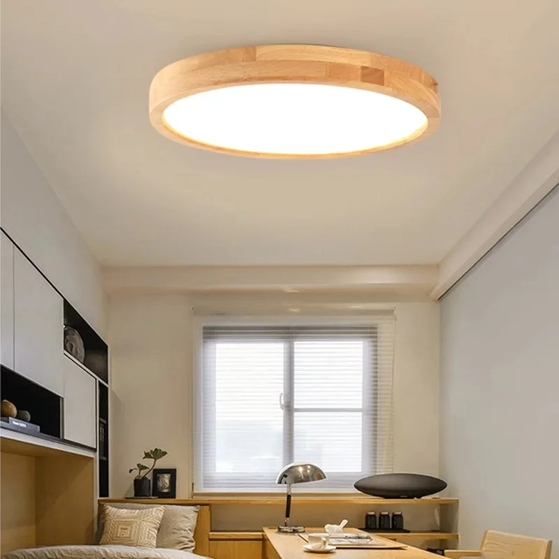 Minimalist Round Wood LED Flush Mount Ceiling Light for Bedroom Living Room Hallway