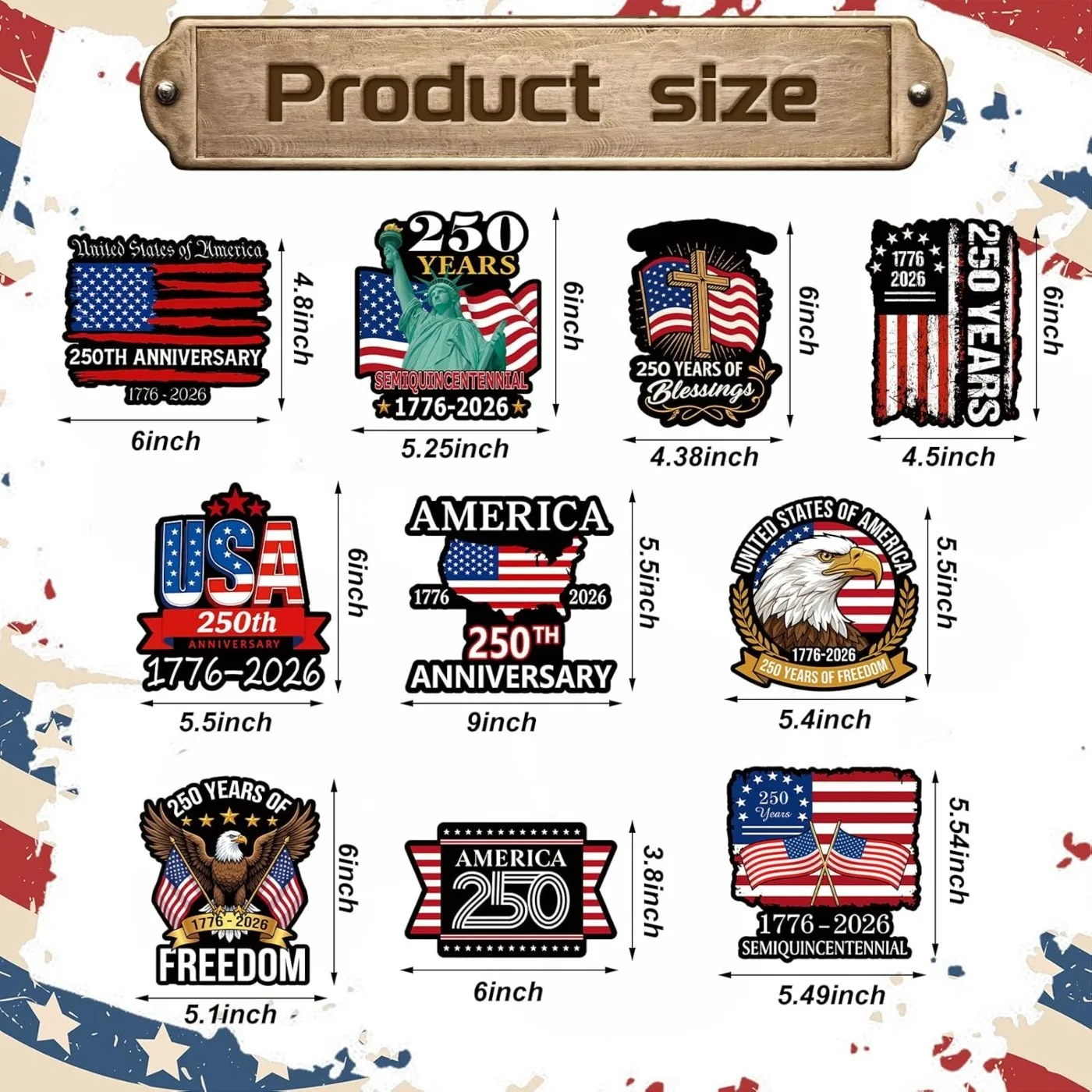 10-Pack 1776‑2026 USA 250th Anniversary Magnets, Patriotic Eagle & Flag Design for Car, Truck SUV, Laptop & Fridge, Party Favors