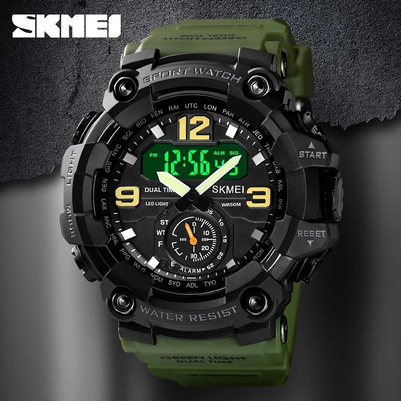SKMEI 1637 Military Watch for Men LED Display Waterproof Quartz Wristwatch Mens Sport Digital Shockproof Clock Montre Homme 1965