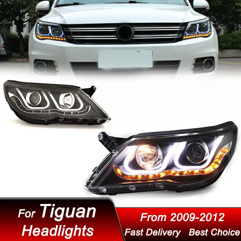 

Поп-автомобильные фары для VW Tiguan 09-12, светодиодные новые стильные автомобильные фары в сборе, обновление, высокая настройка, линзы проектора, аксессуары Ki