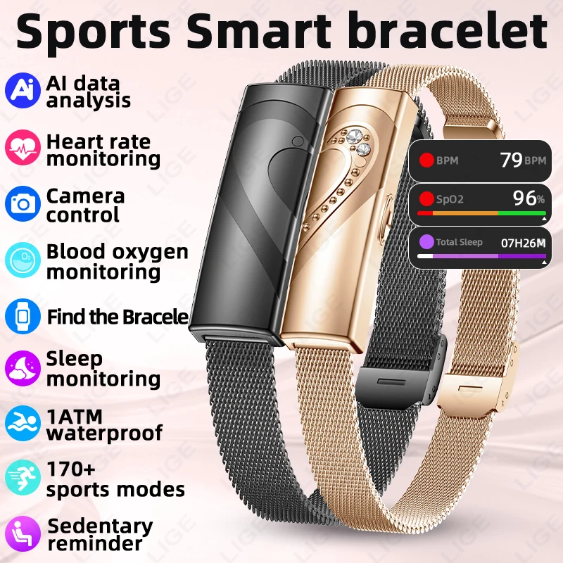 

LIGE Smart Bracelet Real-time Heart Rate Monitoring Sports Fitness Tracker Wristband Waterproof Smart Watch For Couple Fashion