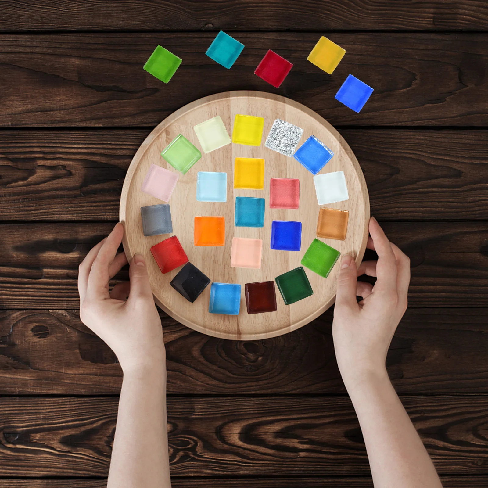 

1200Pcs Crystal Glass Tiles Square Flat Back Solid Color Mosaic Craft Supplies for DIY Projects Assorted