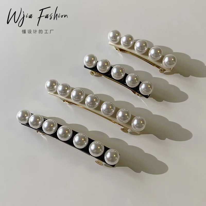 

1pcs Vintage French Spring Hairclips Acetate Hair Clip With Artificial Pearls Hair Accessories for Ponyhair Headwear