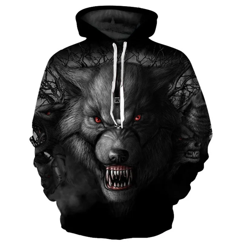 Sudadera con capucha de manga larga para hombre, ropa de calle de moda, sudadera de Hip Hop, chaqueta con estampado de lobo 3d, sudadera de gran