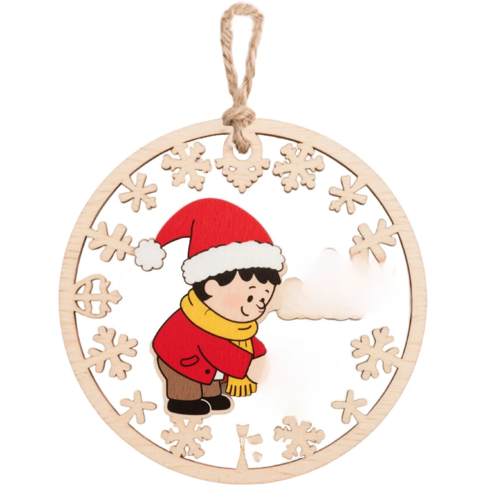Santa Claus Wooden Hanging Ornament with Rope for Christmas Tree and Holiday Decoration Featuring Classic European Craft