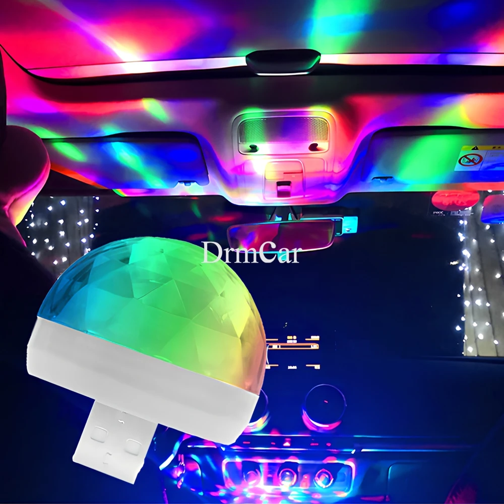 Car USB Ambient Light DJ RGB Mini Colorful Music Sound Led IOS 5V Interface Holiday Party Atmospheres Interior Dome Trunk Lamps