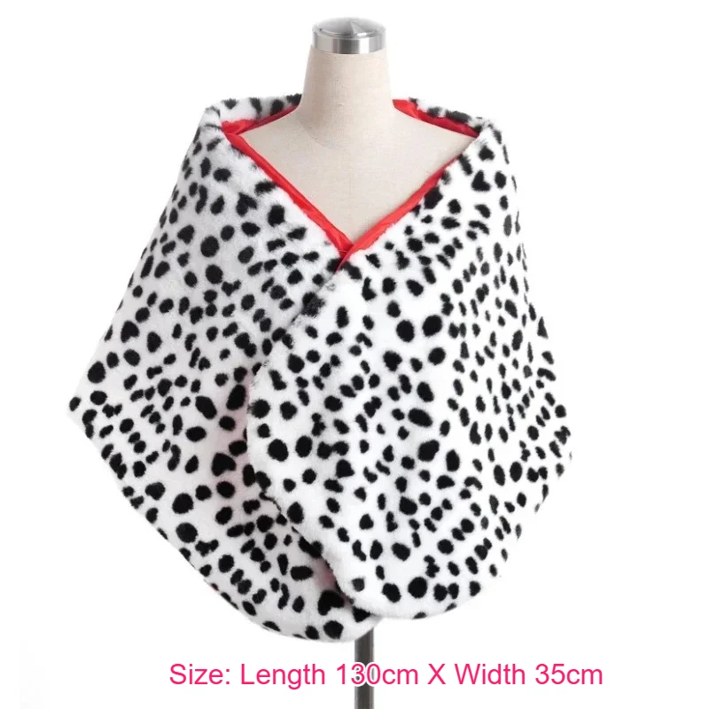 هالوين رصدت الكلب ليوبارد طباعة شال Cruella وشاح الرأس أبيض وأسود الساحرة كيب شعر مستعار