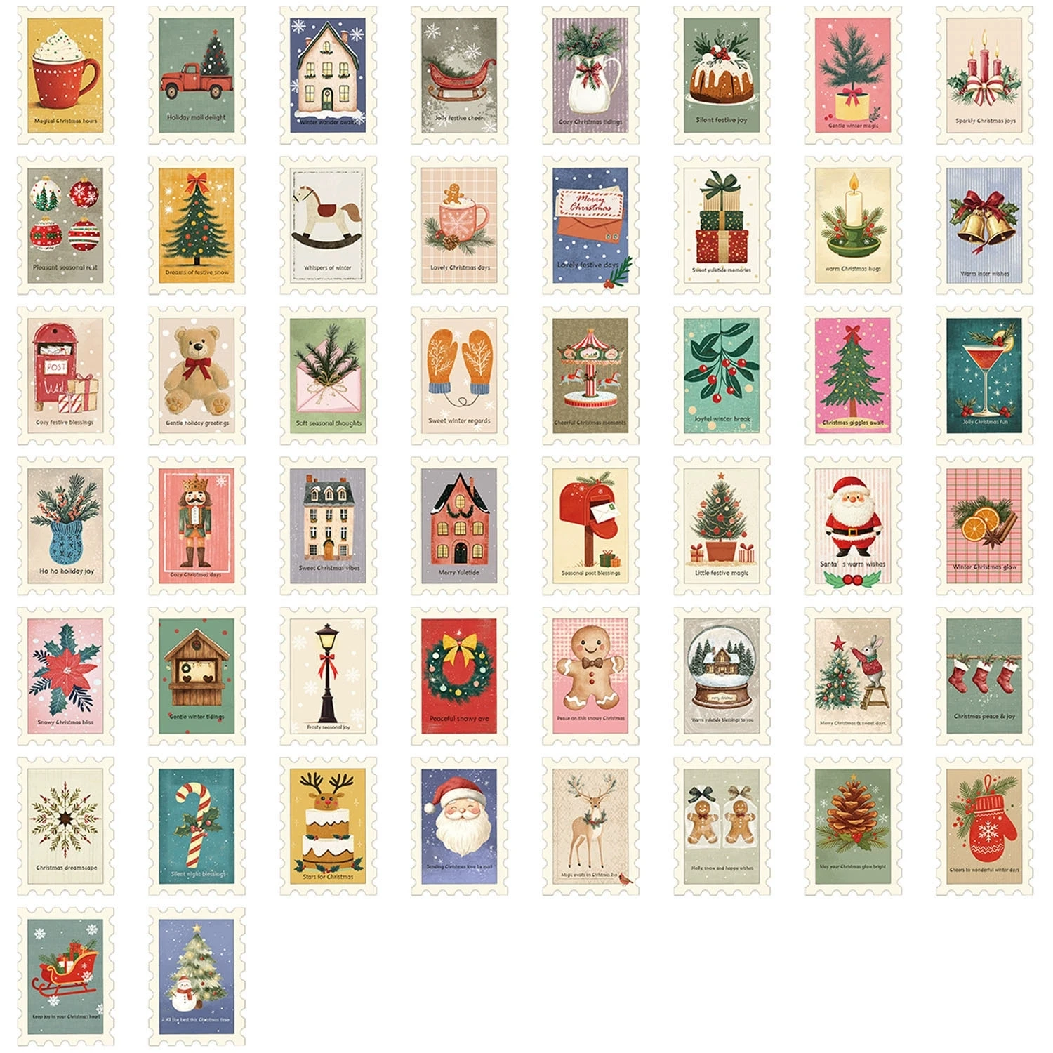 50pcs Cartoon Christmas Stamp Stickers Cute Santa Decals For Phone Case Laptop Scrapbooking Journal Envelope Card DIY Xmas Gifts