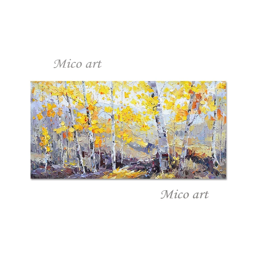 3D صورة جميلة مشهد الفني غير المؤطرة لوحات قماشية سهلة مجردة جدار الفن الأصفر ورقة شجرة سكين النفط اللوحة