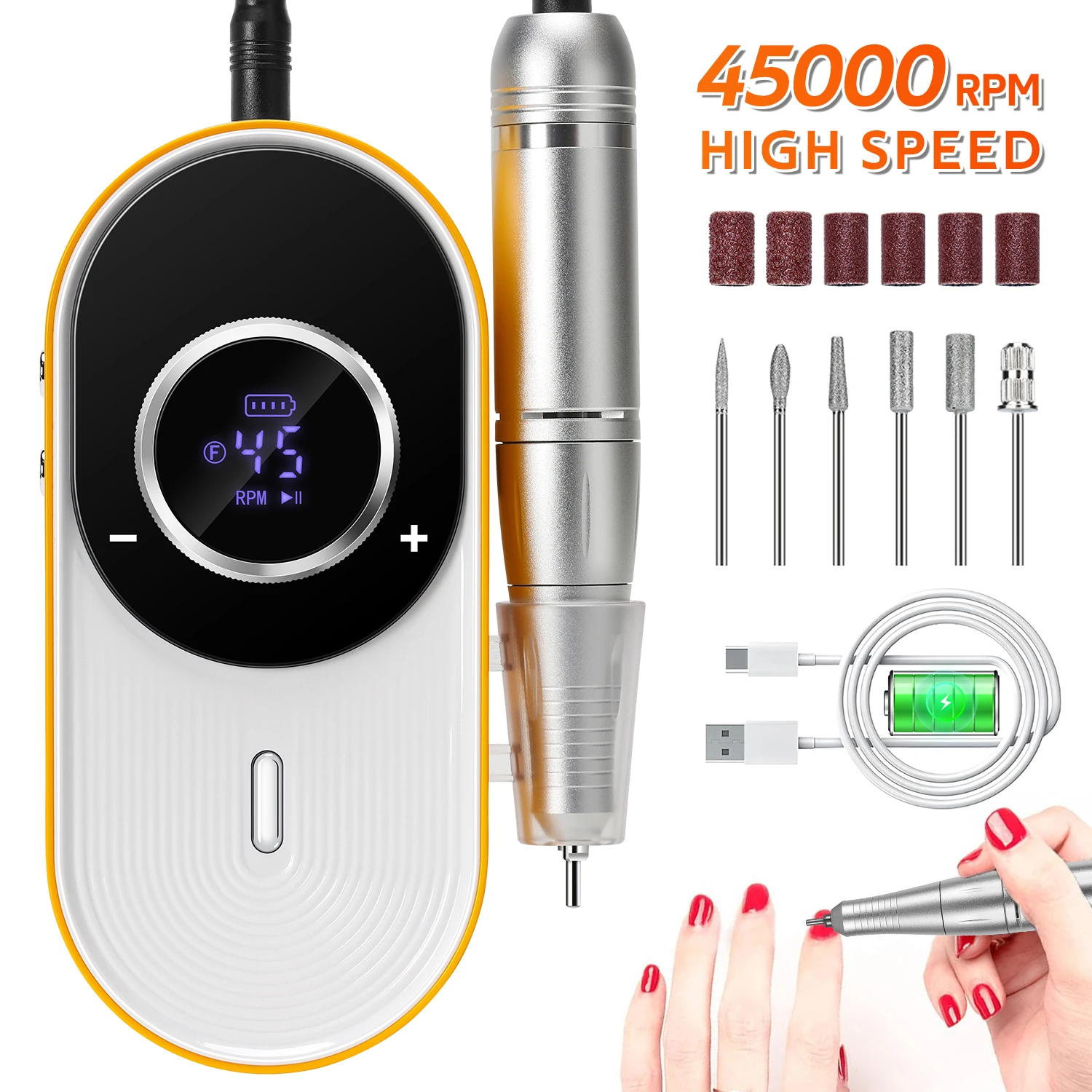 

45000RPM Rechargeable Electric Nail Drill Machine Professional Nail Drills For Gel Nails Polish Portable Nail File Manicure