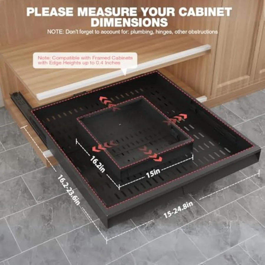4 Pack Pull Out Cabinet Organizer Expandable Width 15"-24.8" and Depth (16.2"-23.6") 3 Slide Rails Slide Out Drawers w