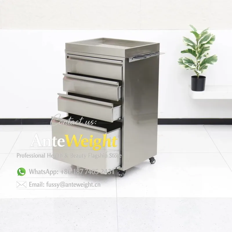 Professional Stainless Steel Perm Rod Trolley, Hair Salon Tool File Cabinet & Storage Cart | Barber Shop Stylist Organizer