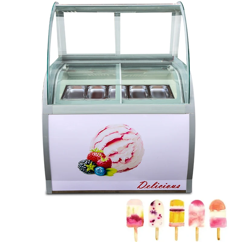 

Commercial Ice Cream Display Cabinet Ice Porridge Freezer 8 Barrels / 10 Boxes Popsicle Showcase 200W