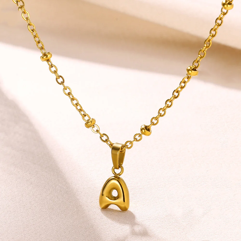 Collana con lettera 3D donna uomo collane con nome iniziale a bolle personalizzate colore oro gioielli in acciaio inossidabile regalo Valemtines Day