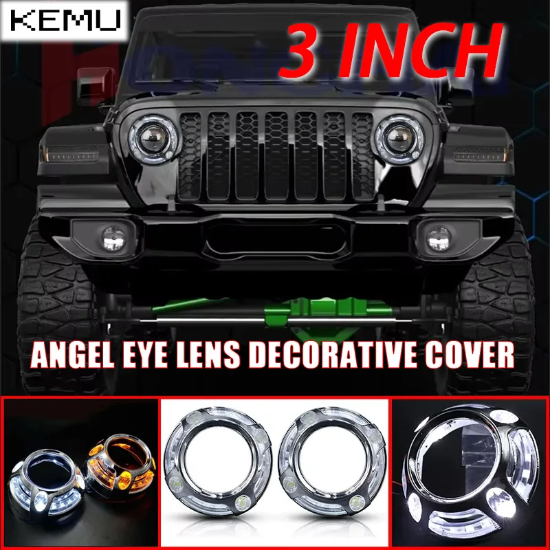 

2pcs 3 Inch Led Modified Angel Eye Dual Light Lens Headlight For Pamela Round Decorative Cover Car Moto Accessories Retrofit DIY