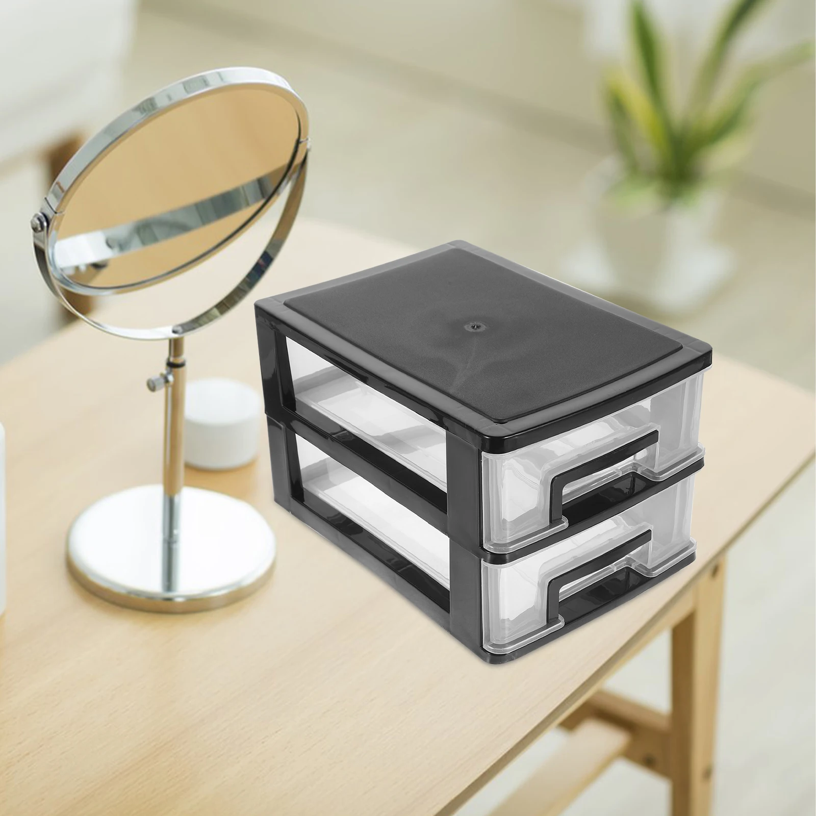 

Practical 2 Layers Black Transparent Drawer Type Makeup Storage Box Desktop Organizer Sundries Holder
