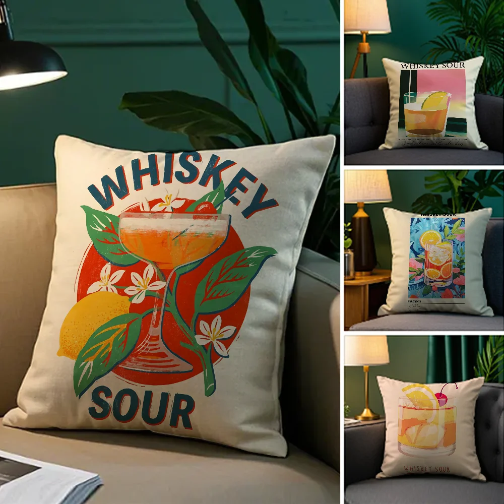 

Art Whiskey Sour Cocktail Pillow Case Plush Fabric Soft Double Sided Print Sofa Cushion Cover Throw Pillow Covers
